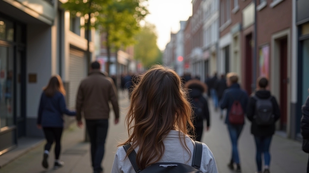 Diverse groep mensen in Utrecht straatscène met lokale kunstwerken en creatieve installaties op achtergrond