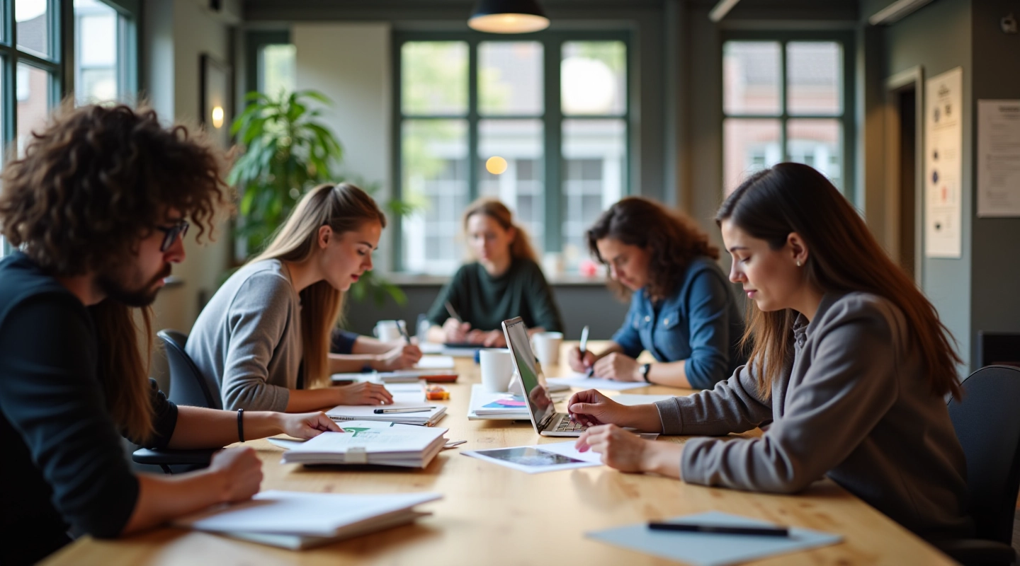 Creatieve samenwerking in een modern kantoor met mensen die aan projecten werken