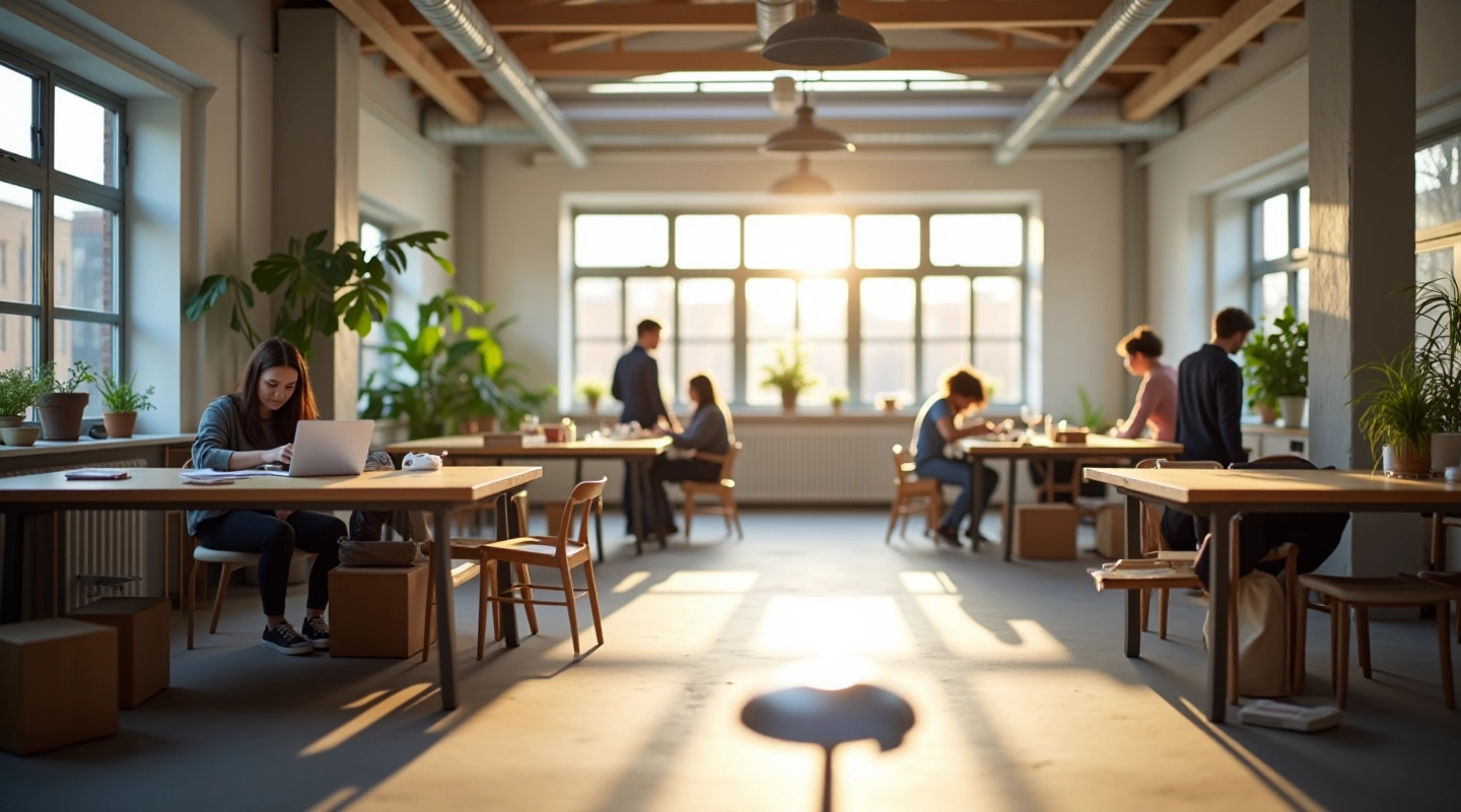 Creatieve community werkplaats met mensen die samenwerken aan projecten in Utrecht