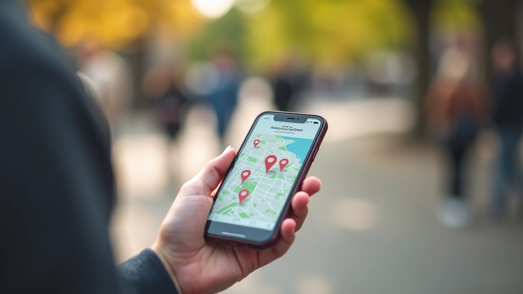 Smartphone in hand met kaart applicatie, locatie selectie voor event